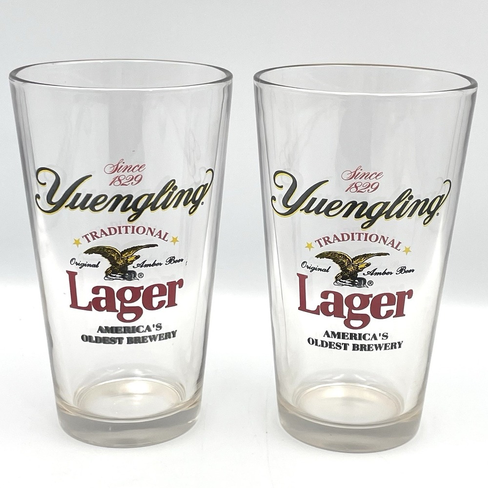 Yuengling Traditional Lager Pint Glasses Set of 2 Beer Barware 6"‎